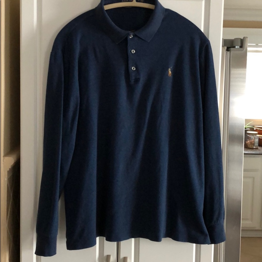 Navy blue Ralph Lauren long sleeve polo shirt.